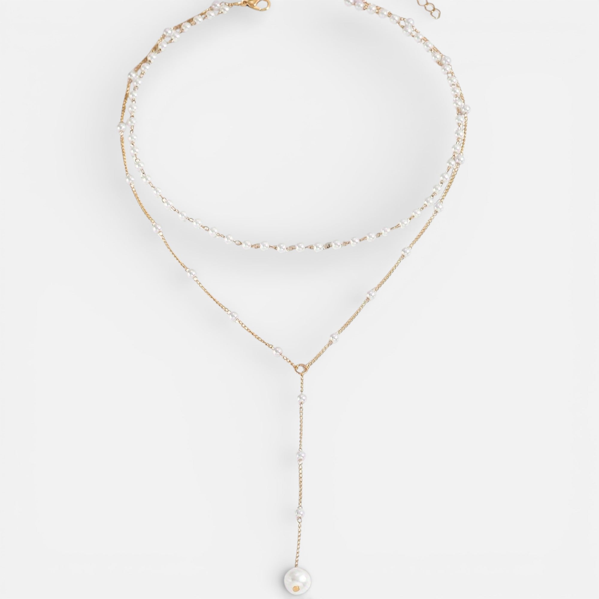 Nolvre | Women’s Double-Layer Tassel Necklace – Faux Pearls