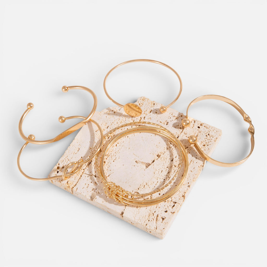 Nolvre | Women’s Open Bangle Bracelet Set – Polished Alloy Metal