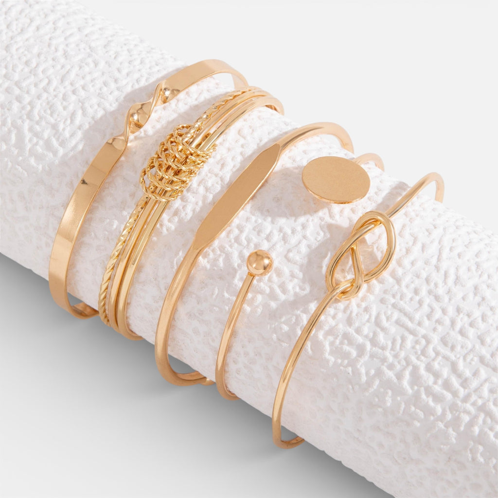 Nolvre | Women’s Open Bangle Bracelet Set – Polished Alloy Metal