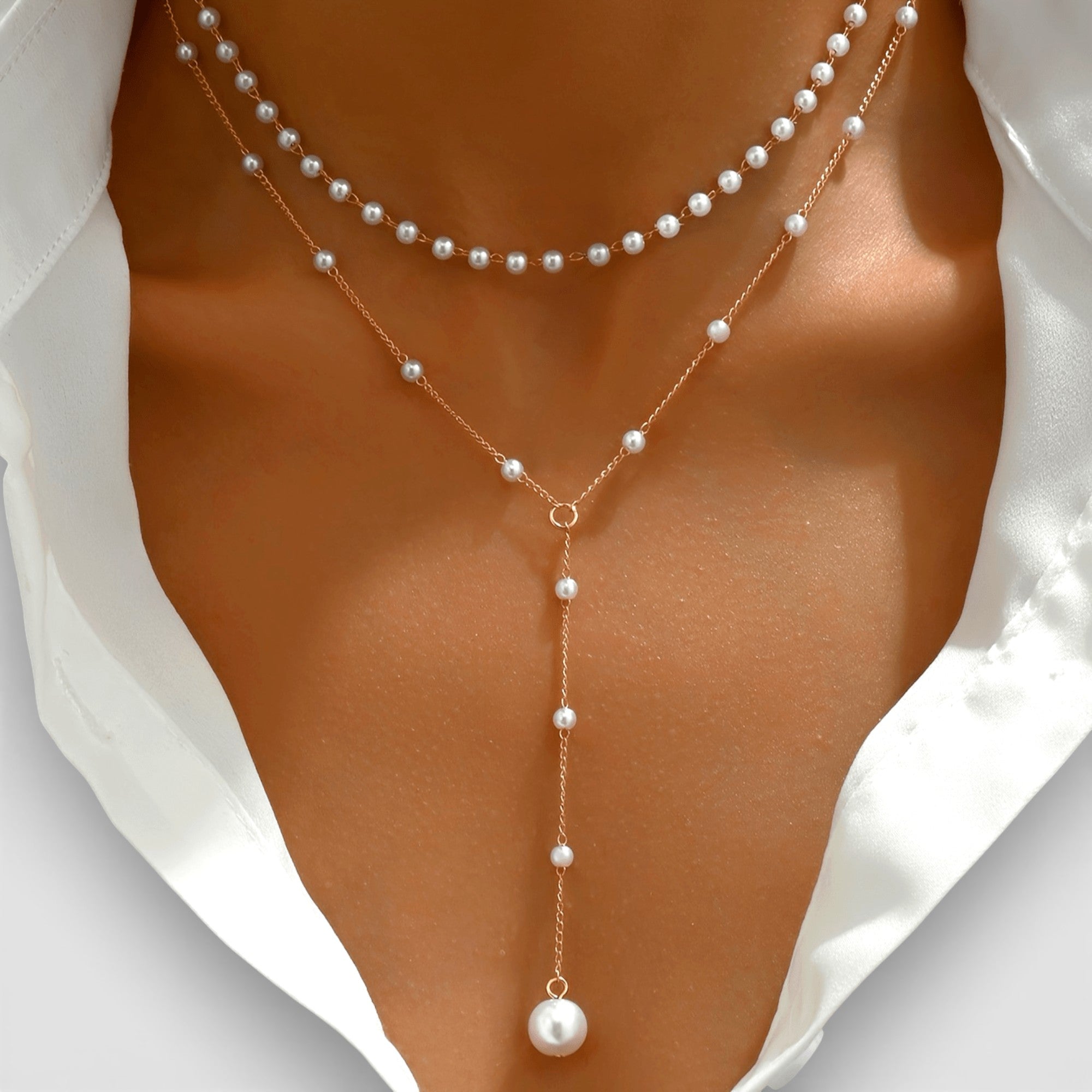 Nolvre | Women’s Double-Layer Tassel Necklace – Faux Pearls