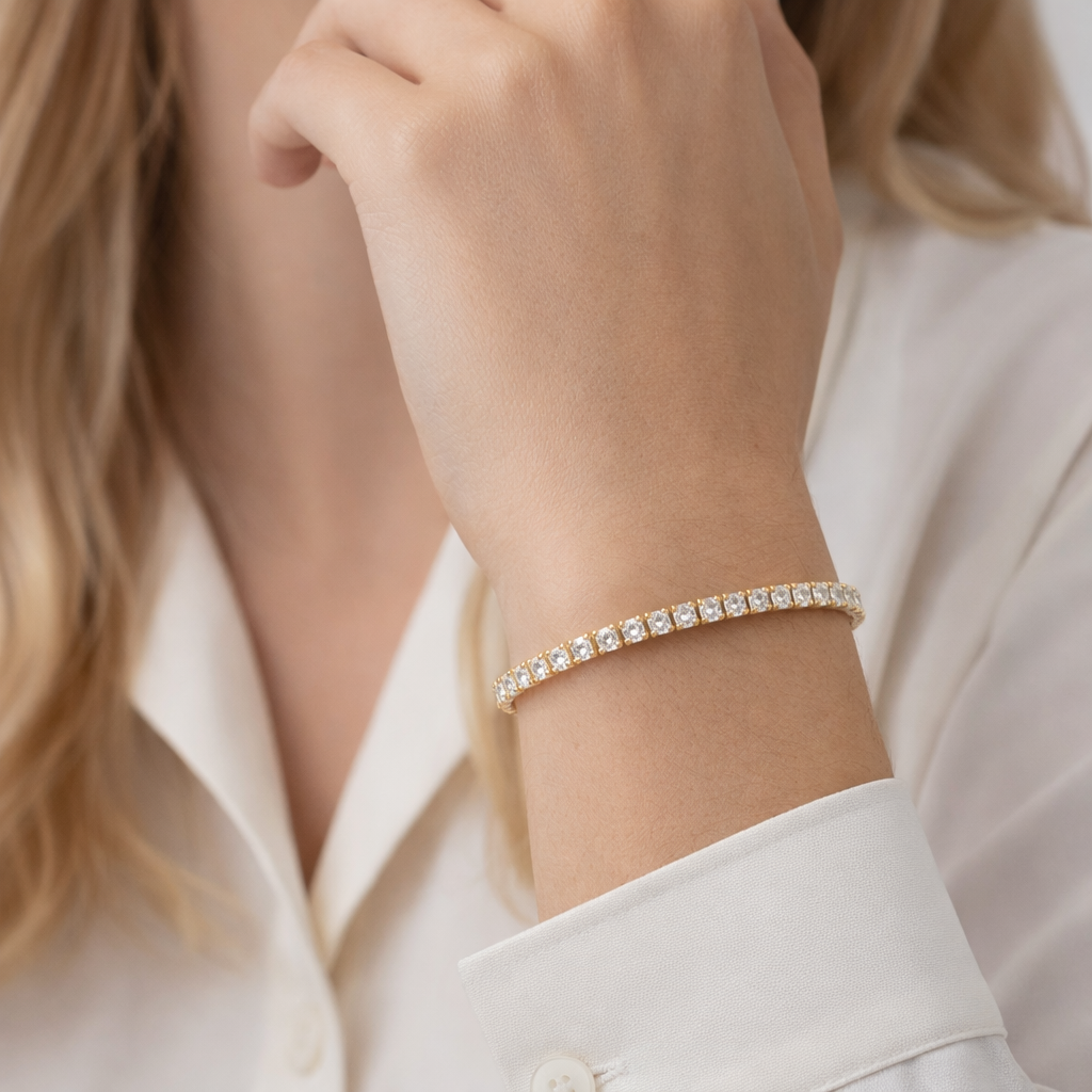 Nolvre | Women’s Tennis Bracelet – Gold-Tone – Cubic Zirconia