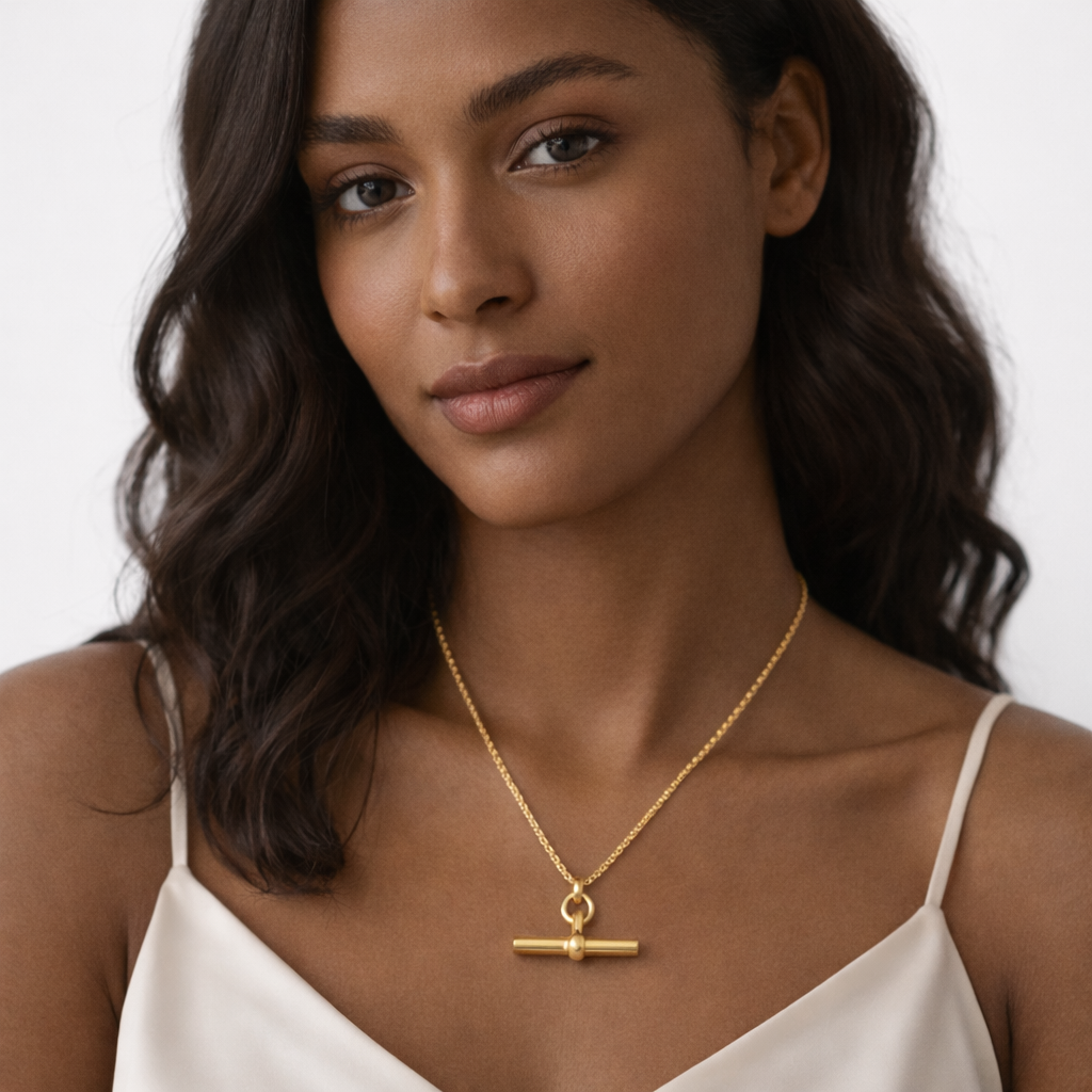Nolvre | Women’s Skinny Curb T-Bar Necklace – 316L Stainless Steel