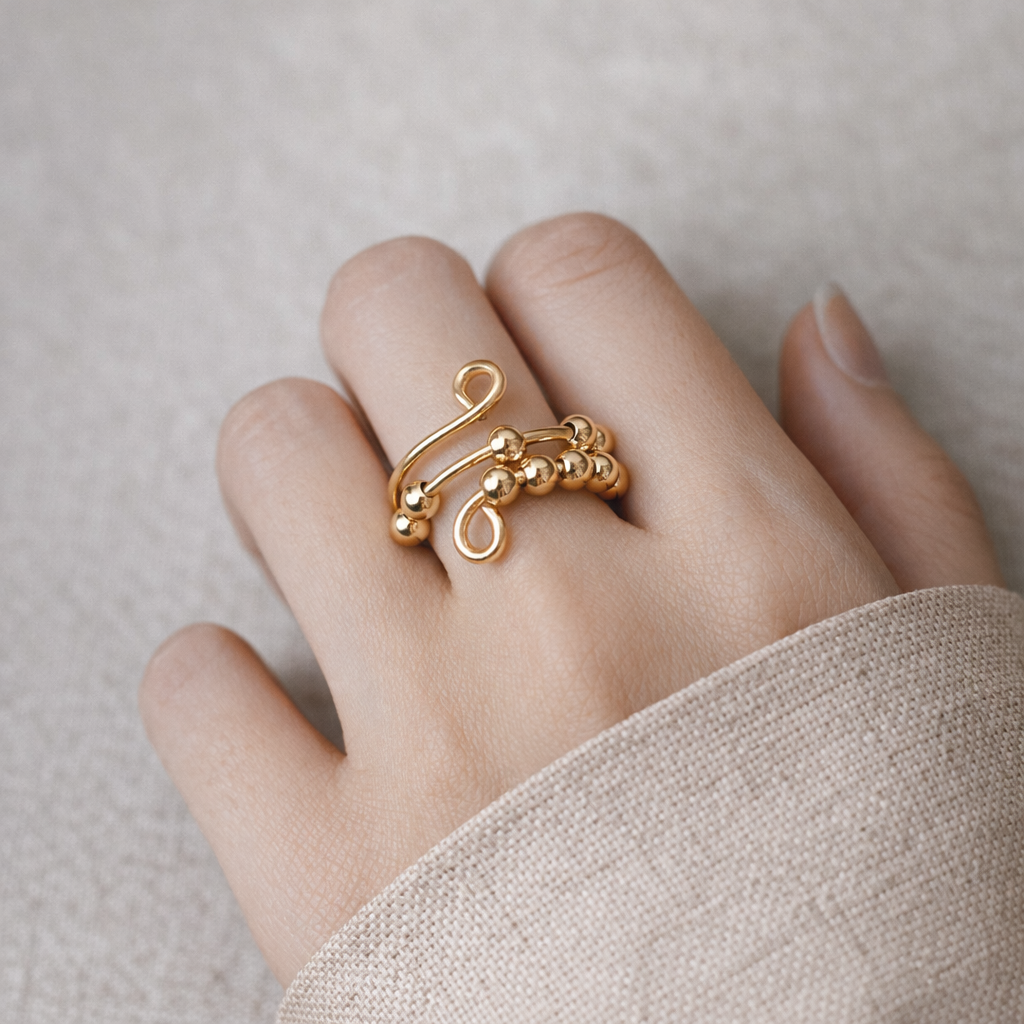 Nolvre | Women’s Adjustable Beaded Ring – Stainless Steel