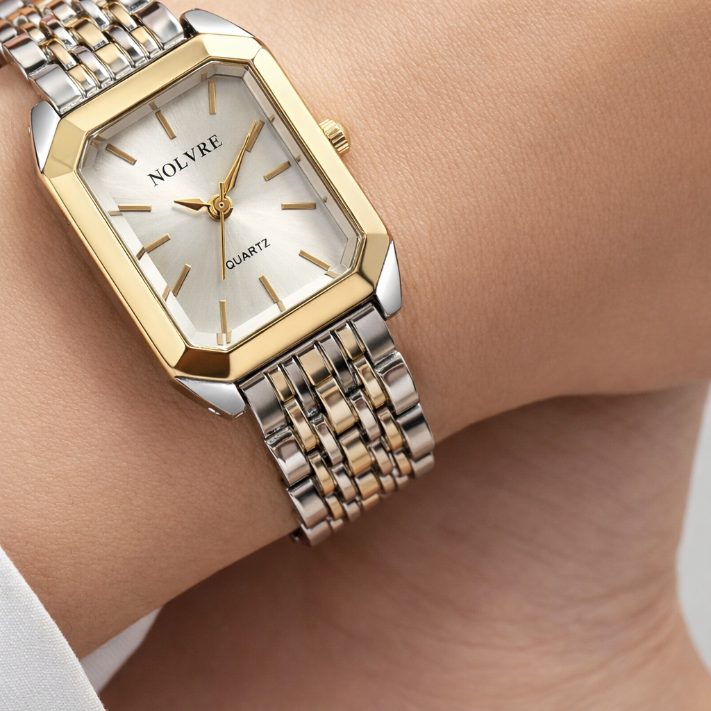 Nolvre | Women’s Rectangular Quartz Watch – Stainless Steel