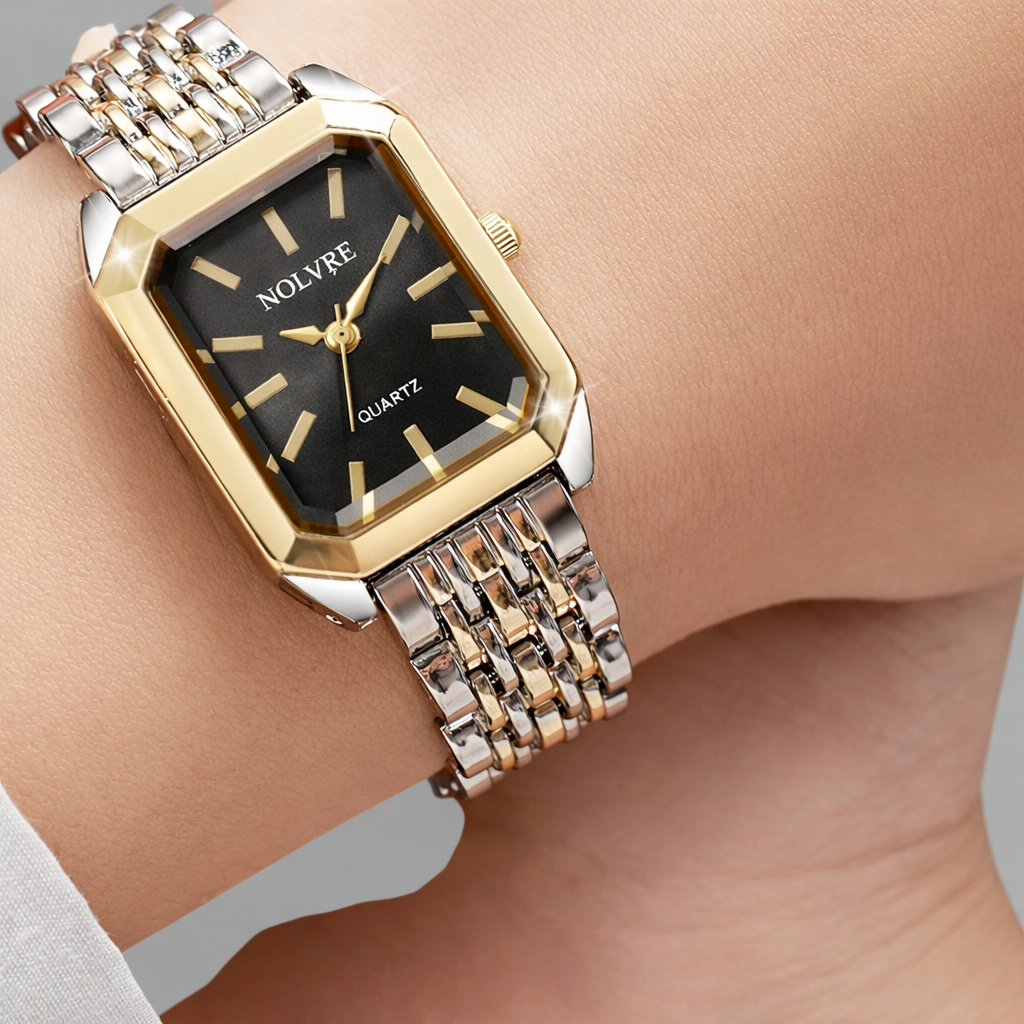 Nolvre | Women’s Rectangular Quartz Watch – Stainless Steel