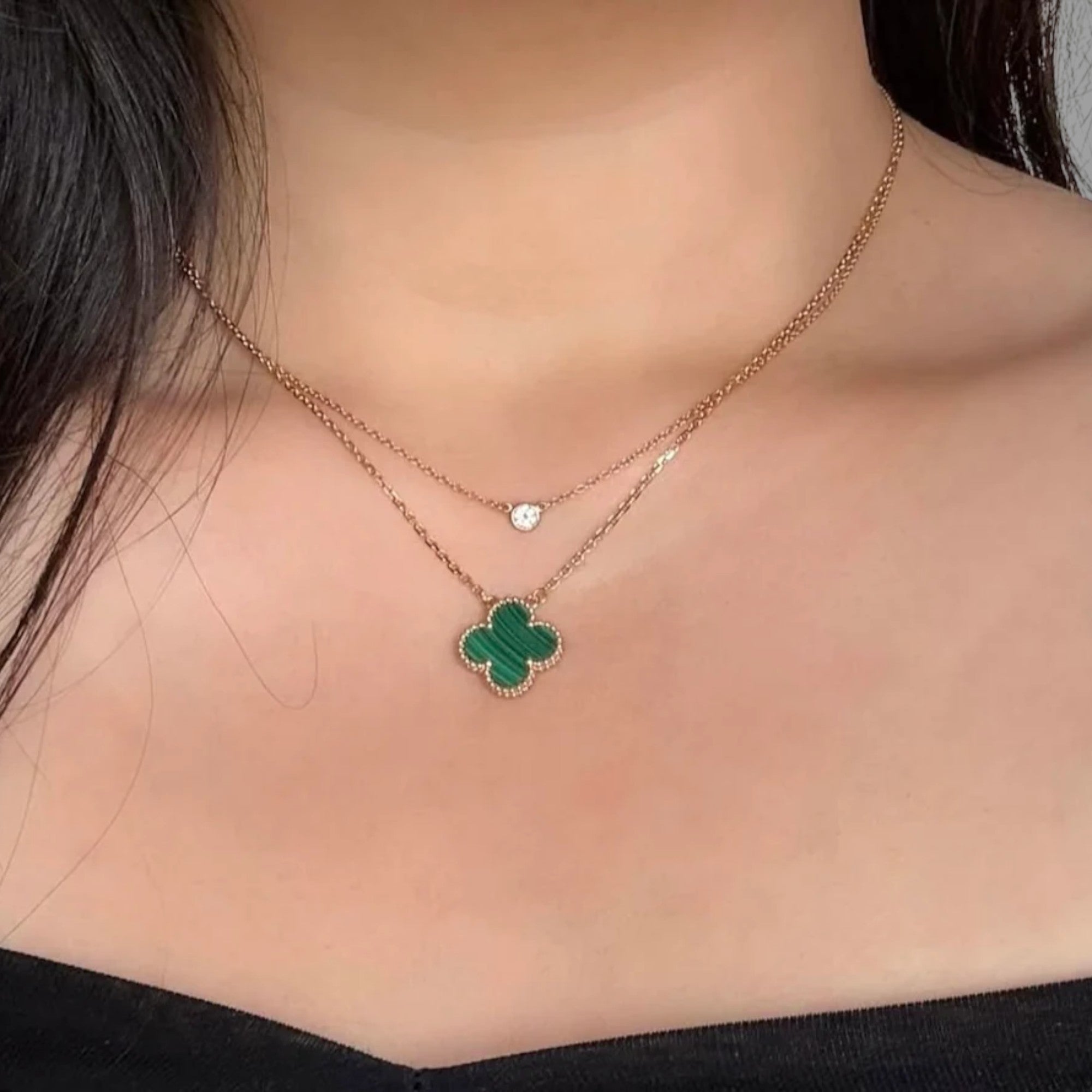 Nolvre | Women’s Malachite-Look Clover Jewellery Set
