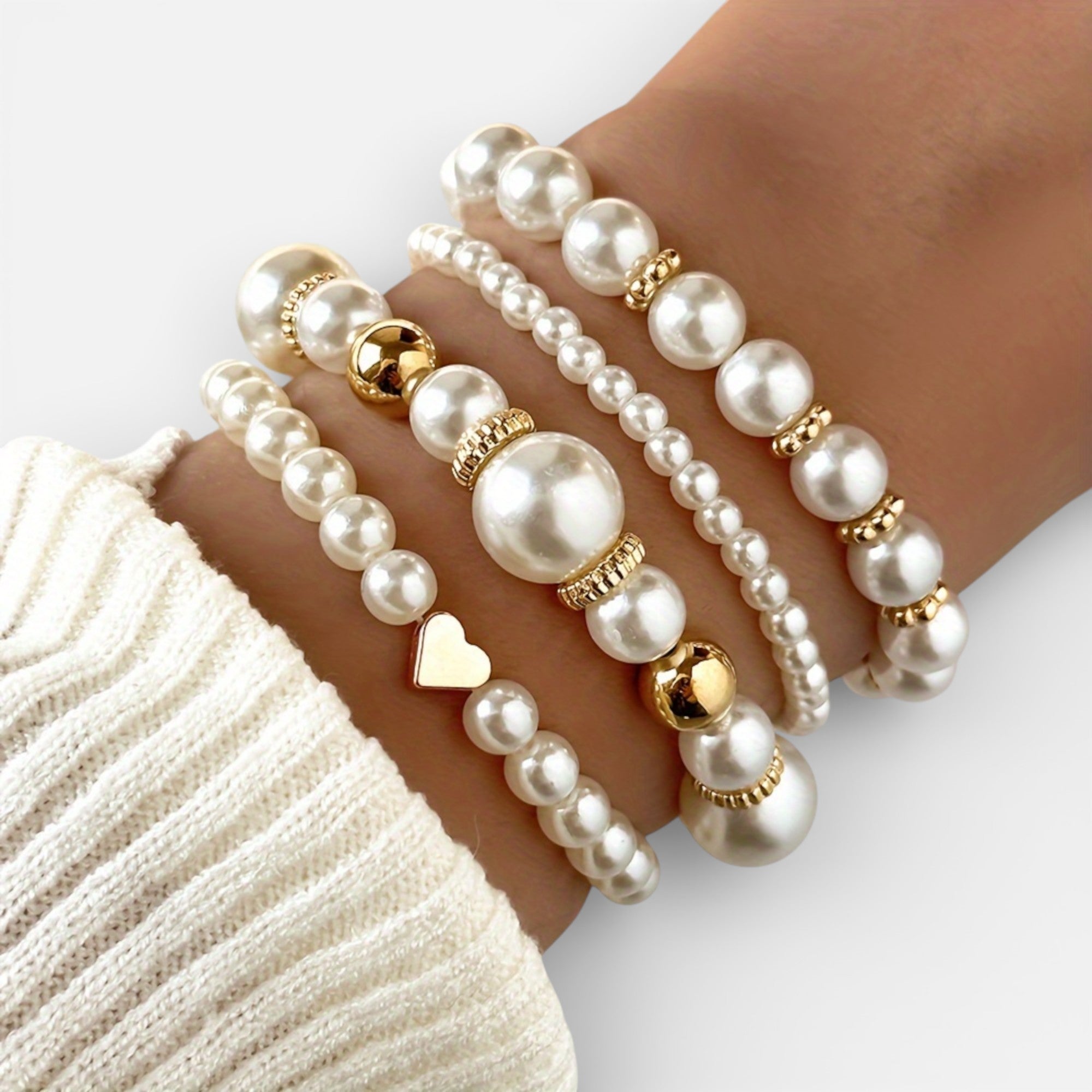 Nolvre | Women’s Faux Pearl Beaded Bracelet Set