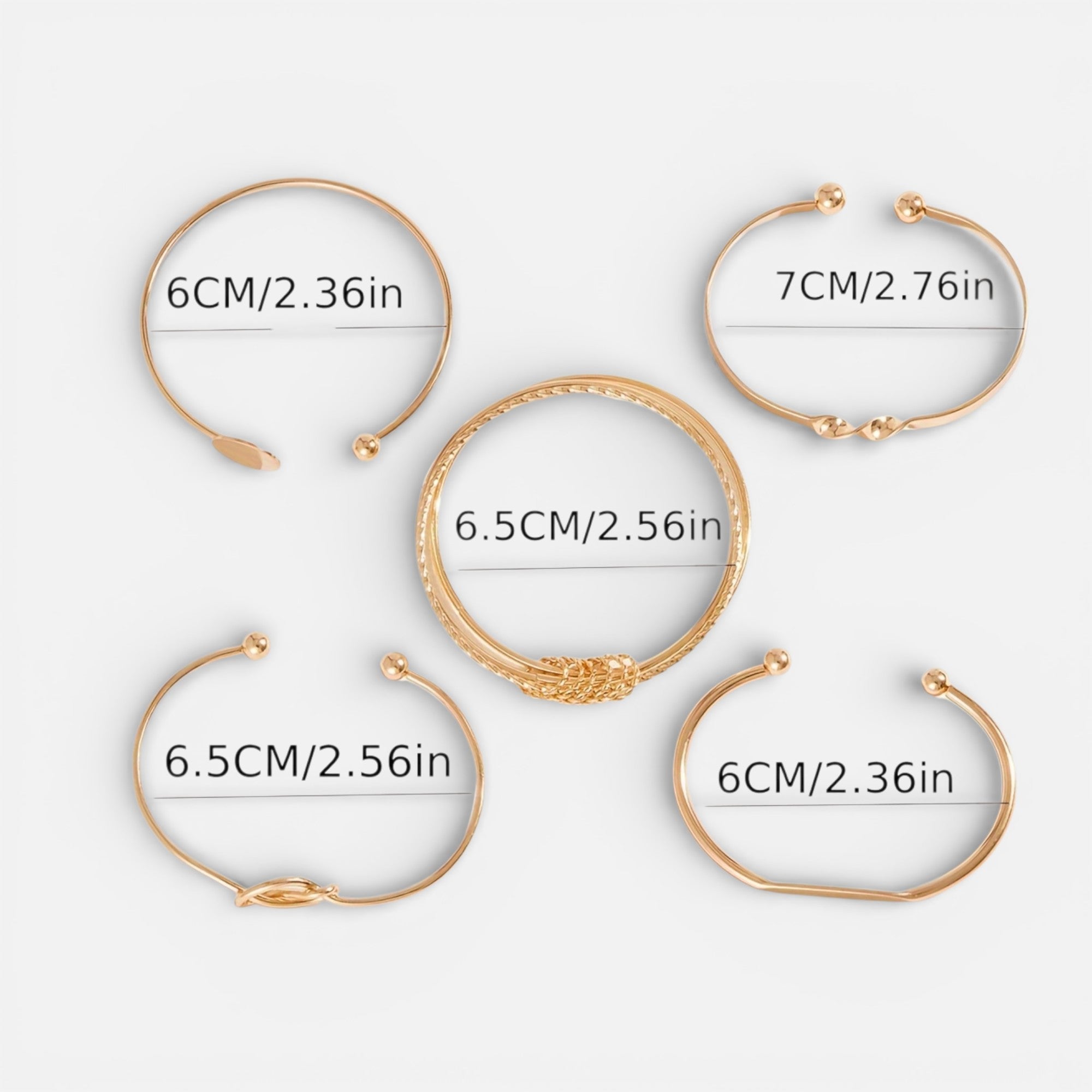 Nolvre | Women’s Open Bangle Bracelet Set – Polished Alloy Metal