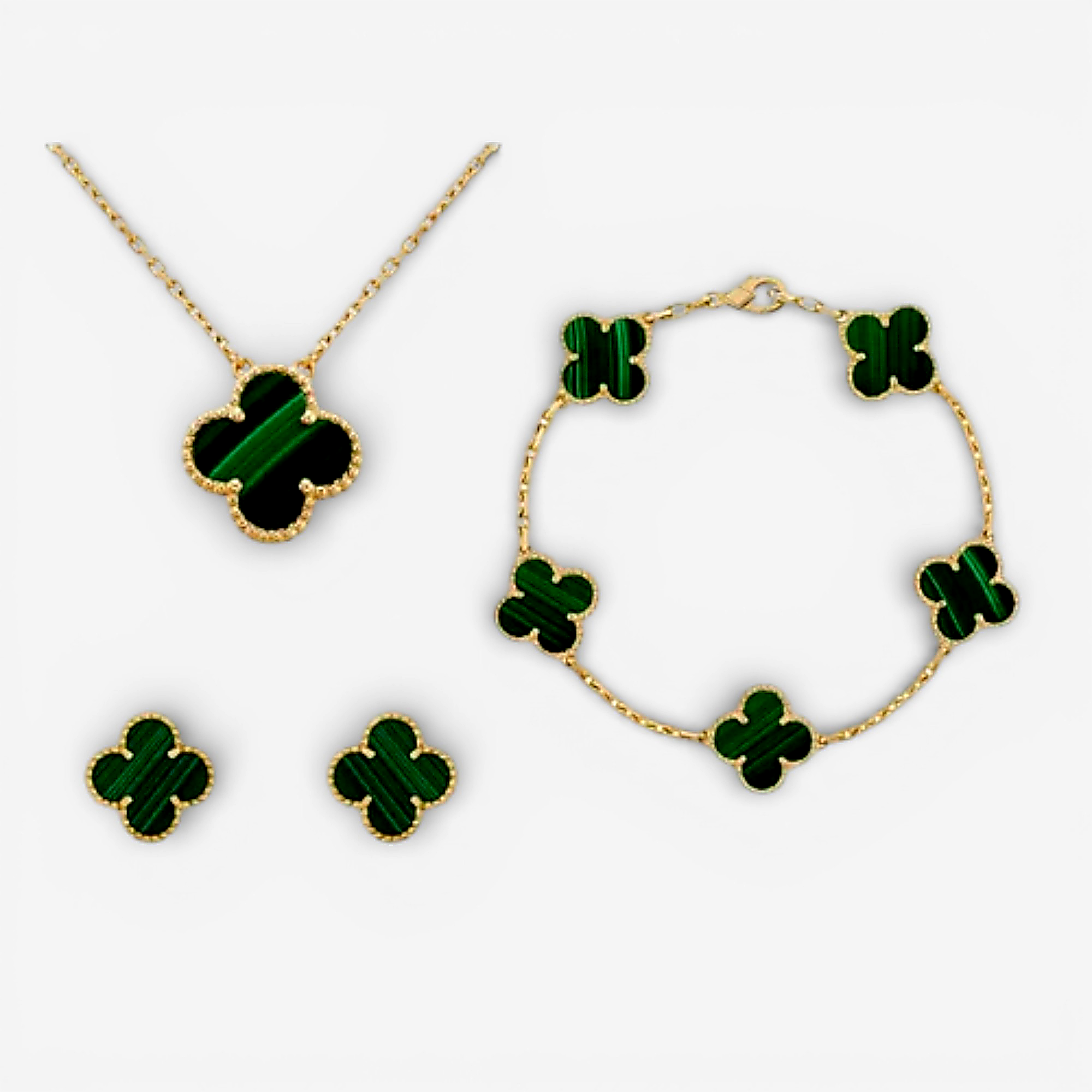 Nolvre | Women’s Malachite-Look Clover Jewellery Set
