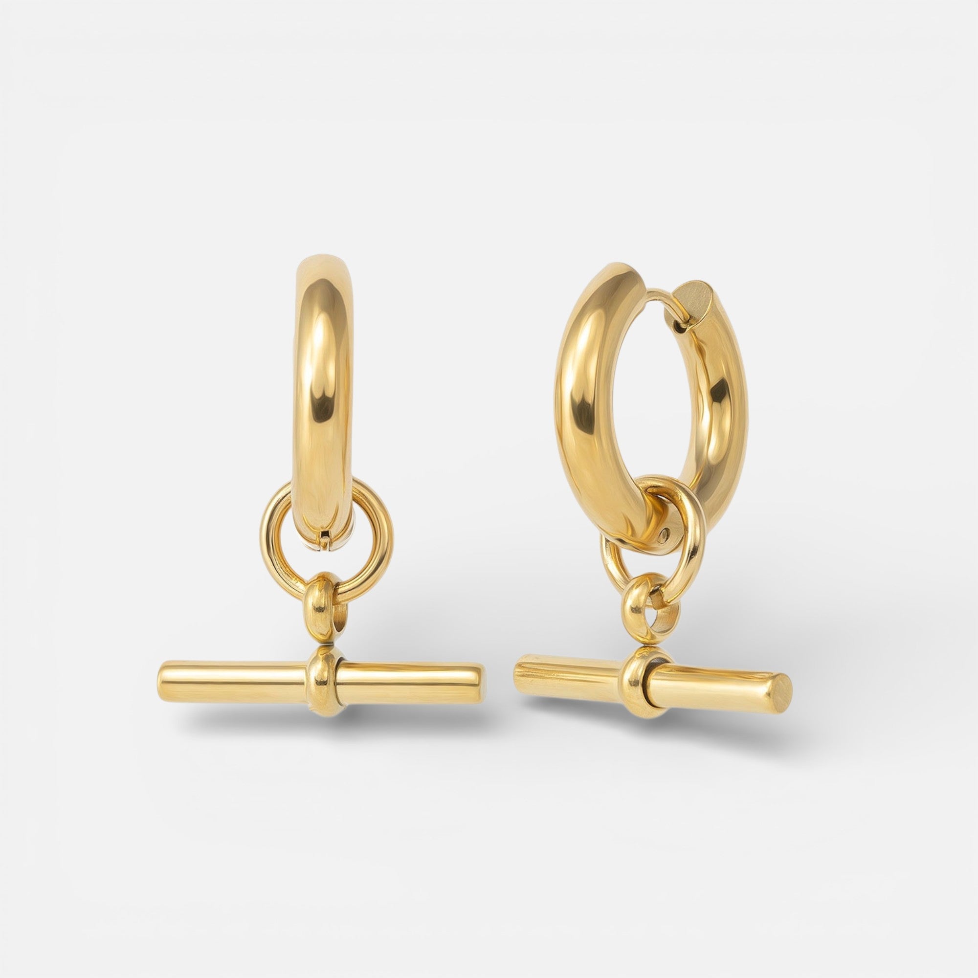 Nolvre | Women’s T-Bar Hoop Earrings – Gold-Tone Plated Brass